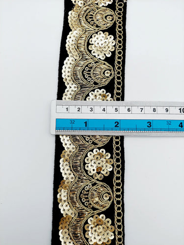 9 Yards Embroidered Velvet Fabric Trim Sequins Lace Sewing Trimming Sari Trim Indian Border